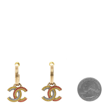 Chanel Crystal CC Drop Earrings Gold Multicolor 2 of 4