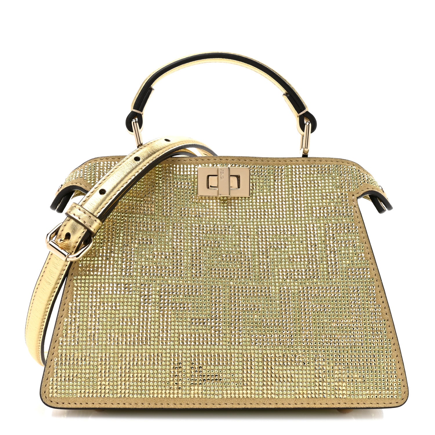 Fendi Crystal Vitello Laminato FF Petite Peekaboo I SEE U Satchel