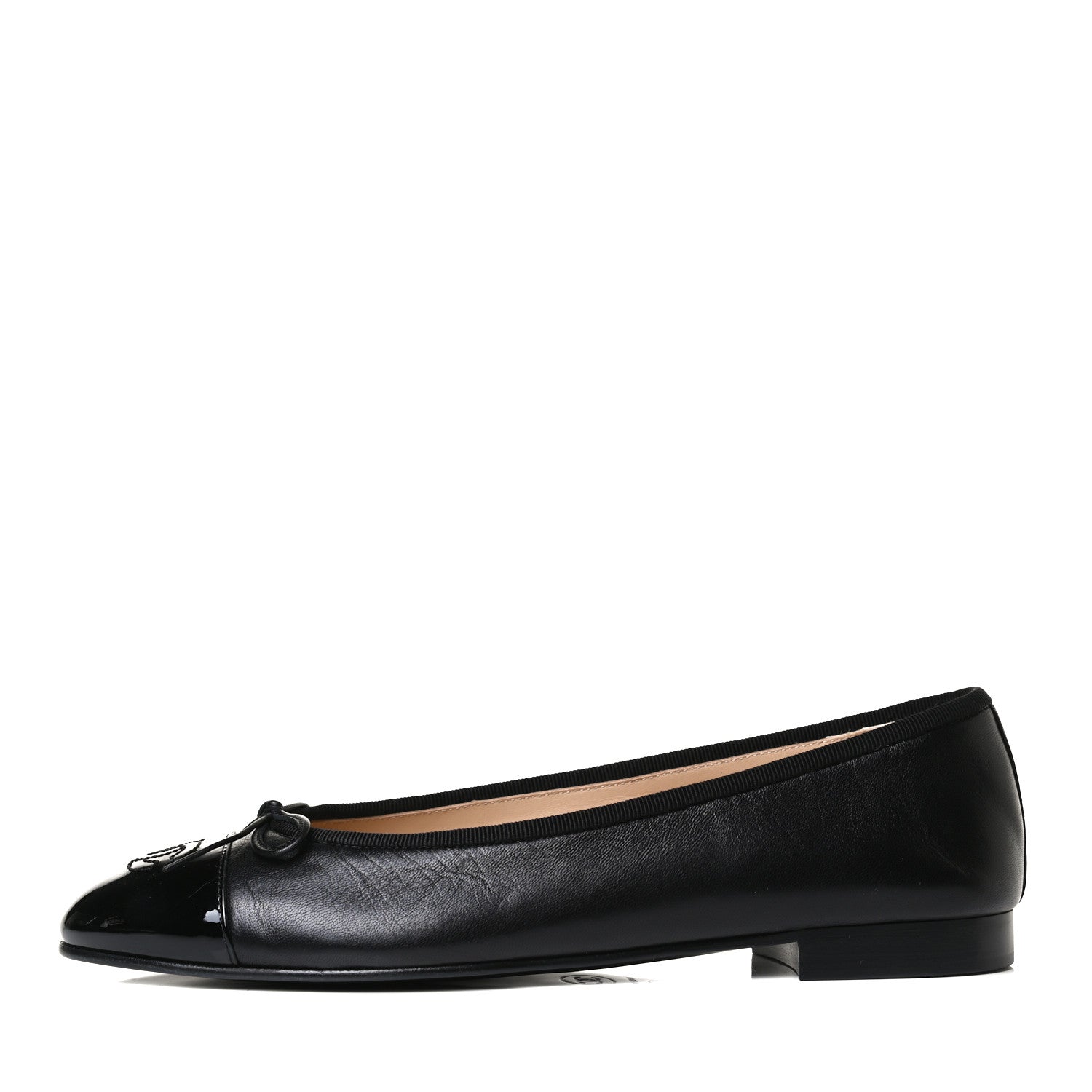 Chanel Lambskin Patent Cap Toe Ballerina Flats 39.5 Black 1 of 10