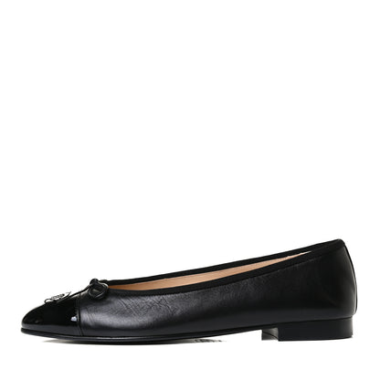 Chanel Lambskin Patent Cap Toe Ballerina Flats 39.5 Black 1 of 10