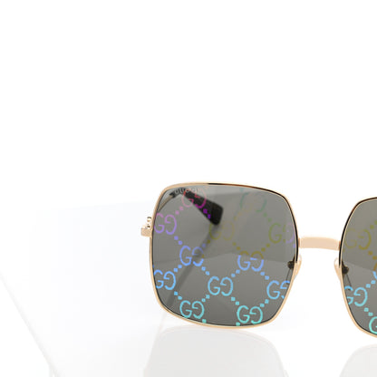 Gucci Metal Rectangular Frame Sunglasses GG0414S Gold Multicolor 13 of 14