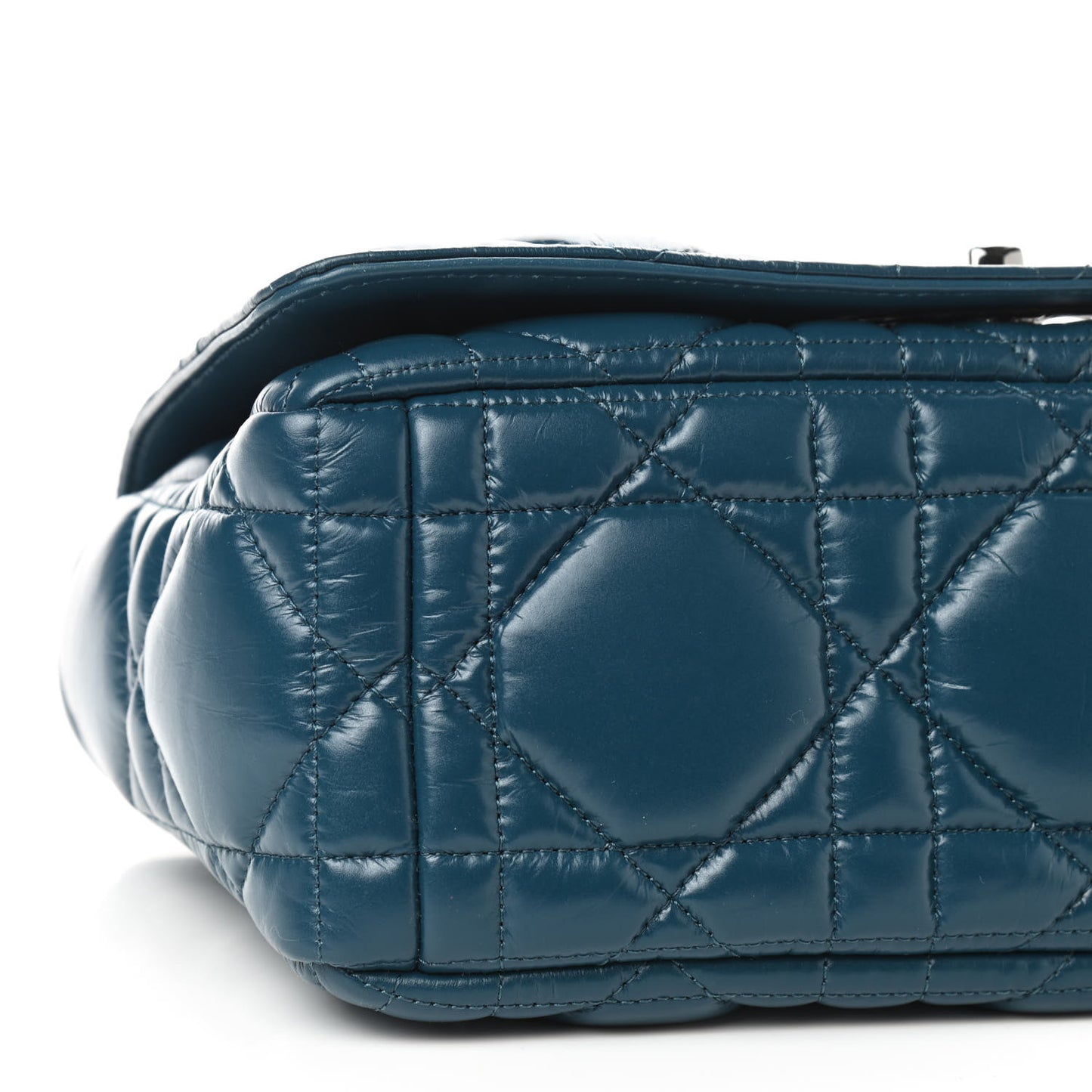 CHRISTIAN Calfskin Macrocannage Medium Caro Bag Steel Blue