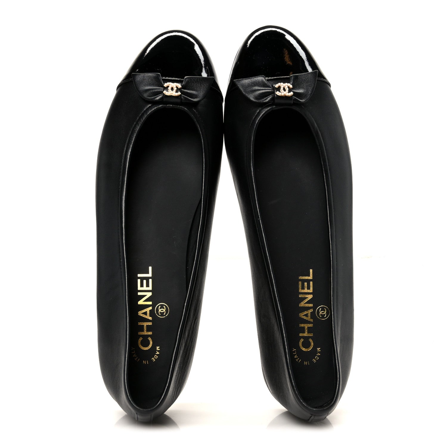 Chanel Lambskin Patent Cap Toe Pearl CC Ballerina Flats 40 Black 2 of 9