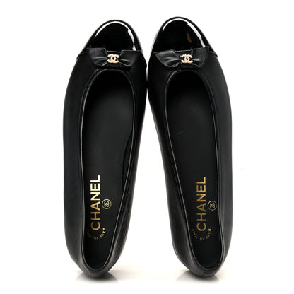 Chanel Lambskin Patent Cap Toe Pearl CC Ballerina Flats 40 Black 2 of 9