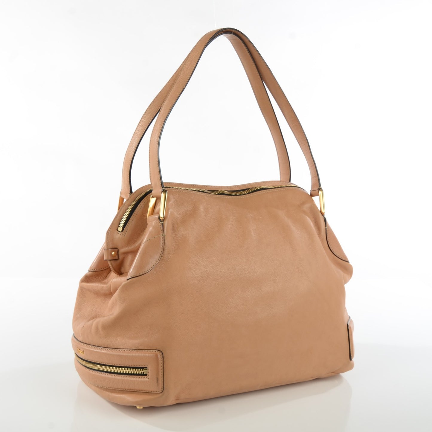 Calfskin Cary Zipped Shoulder Bag Beige