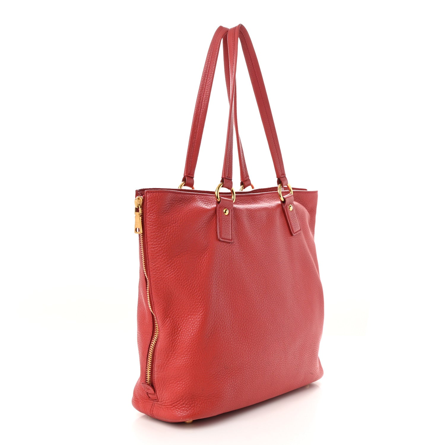 Prada Vitello Daino Side Zip Shopper Tote Rosso 3 of 18