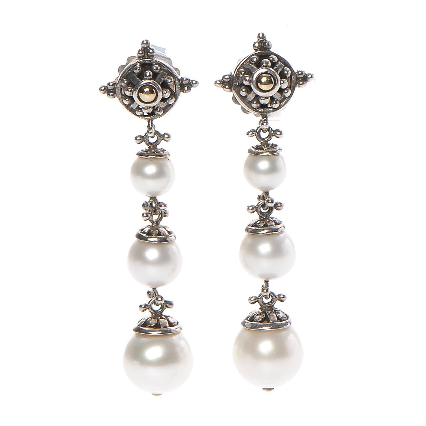 Sterling Silver 18K Yellow Gold Pearl Jaisalmer Drop Earrings