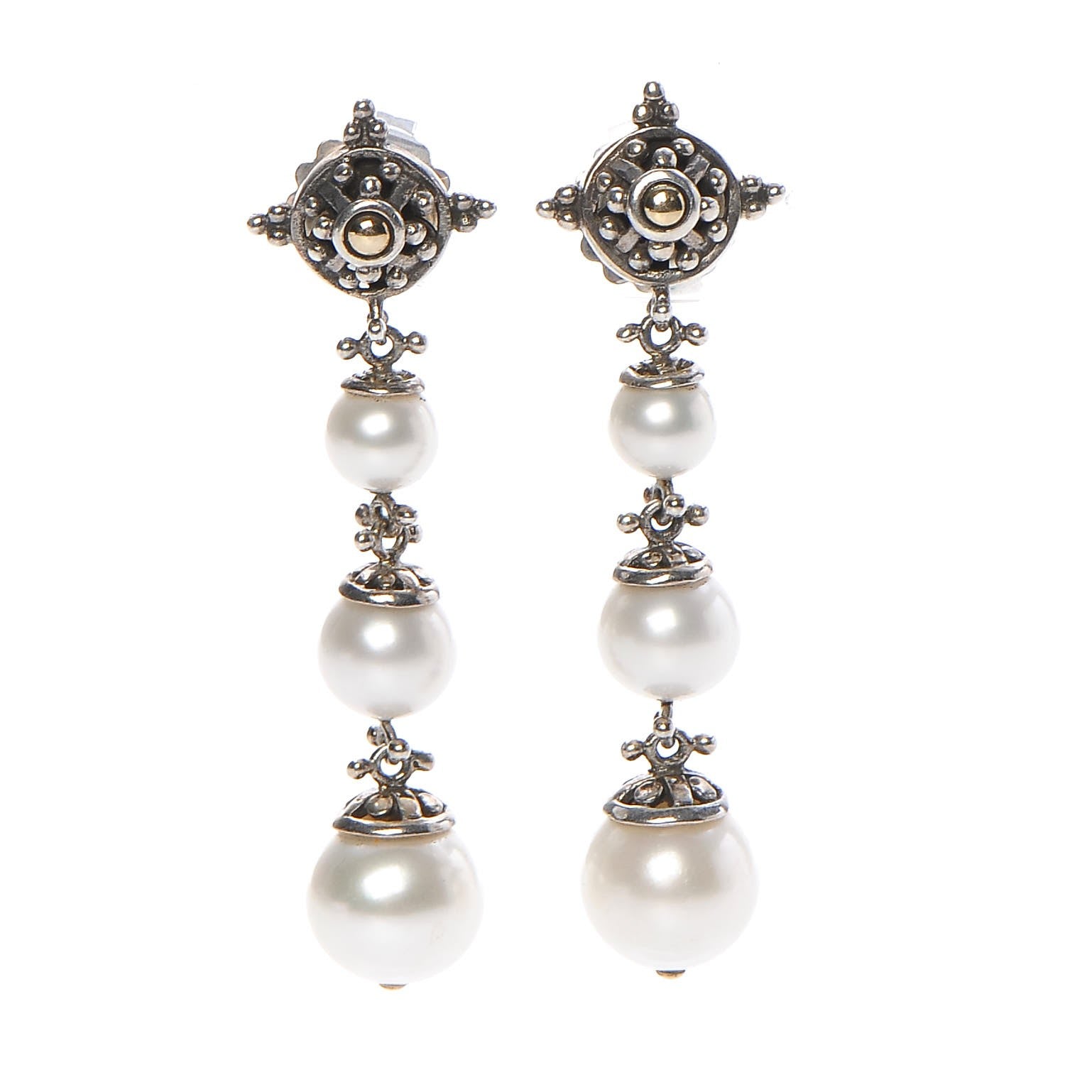 John Hardy Sterling Silver 18K Yellow Gold Pearl Jaisalmer Drop Earrings 1 of 7