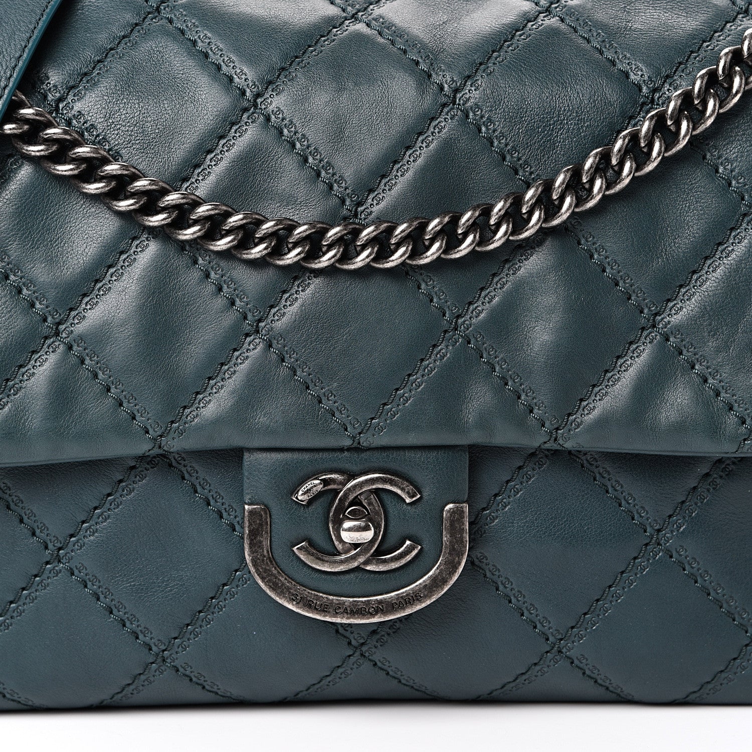 Chanel Calfskin Quilted Jumbo Coco Sporran Flap Dark Green 7 of 12
