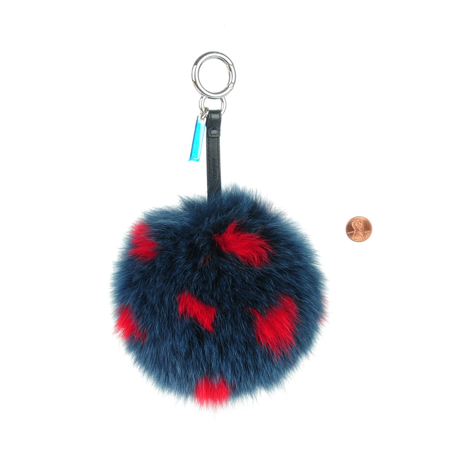 Fendi Fox Fur Polka Dot Pom Pom Bag Charm Blue Red 2 of 5