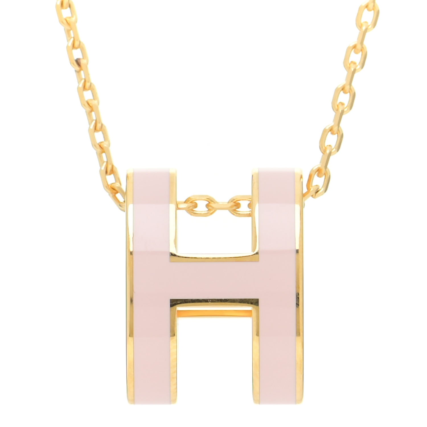 Hermes Lacquered Gold Pop H Pendant Necklace Rose Sakura 4 of 7