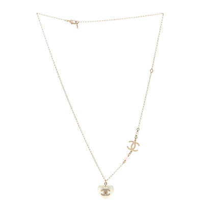 Chanel Resin Crystal CC Heart Necklace Pearly White Gold 3 of 7