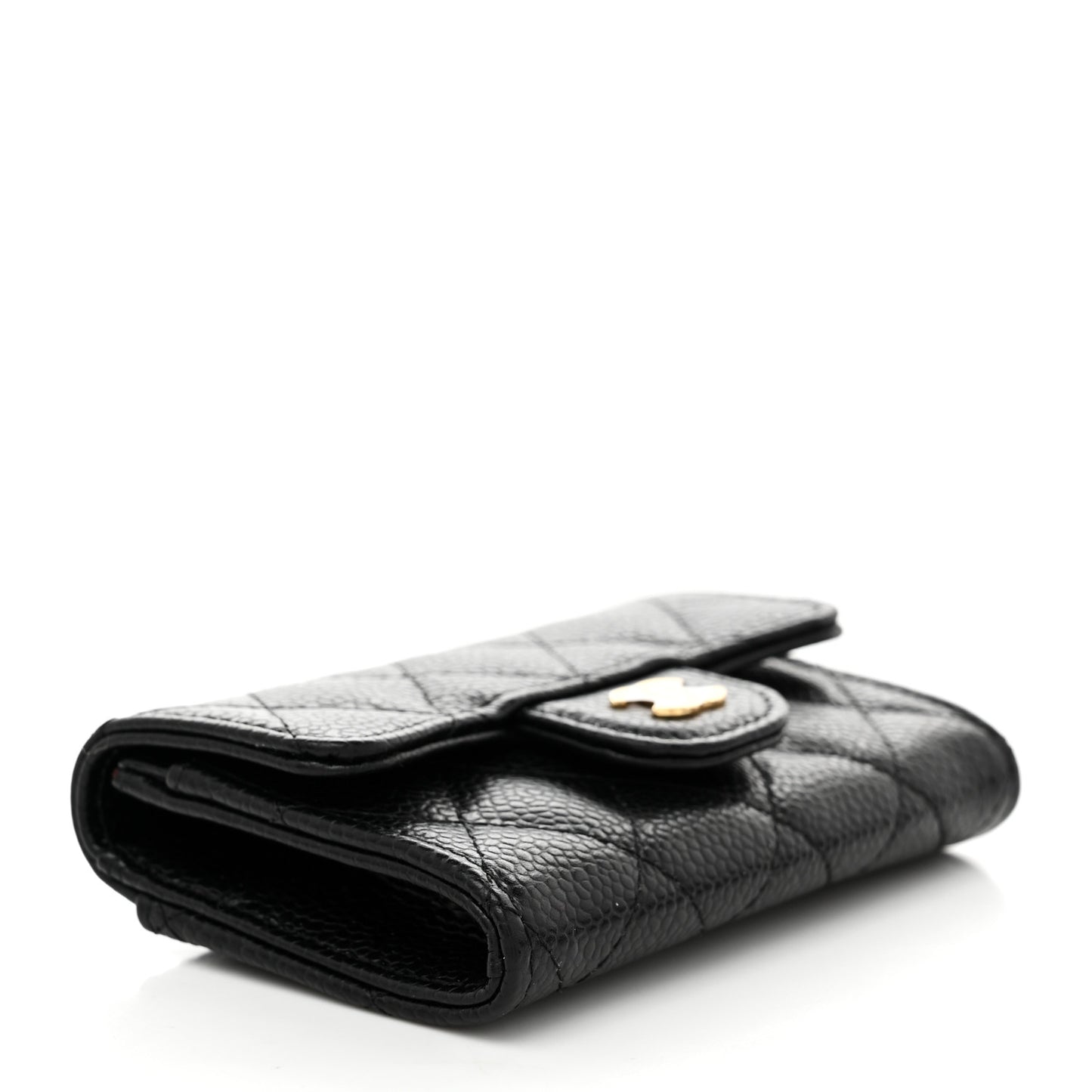 Caviar Quilted Flap Card Holder Wallet Black