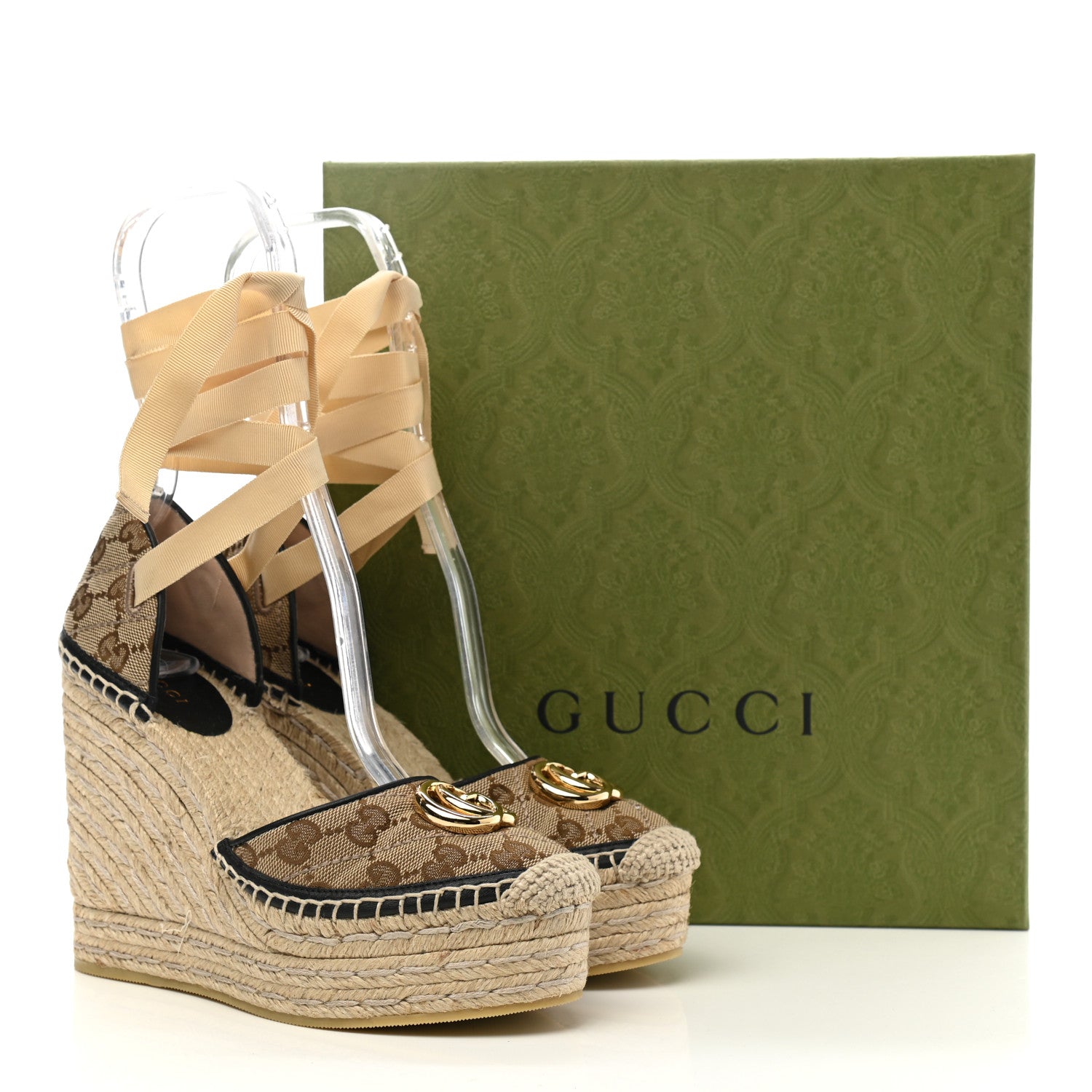 Gucci Monogram Matelasse GG Marmont Ankle Wrap Platform 35/120mm Espadrille Wedges 36 Beige Ebony Black Sand Storm 10 of 10
