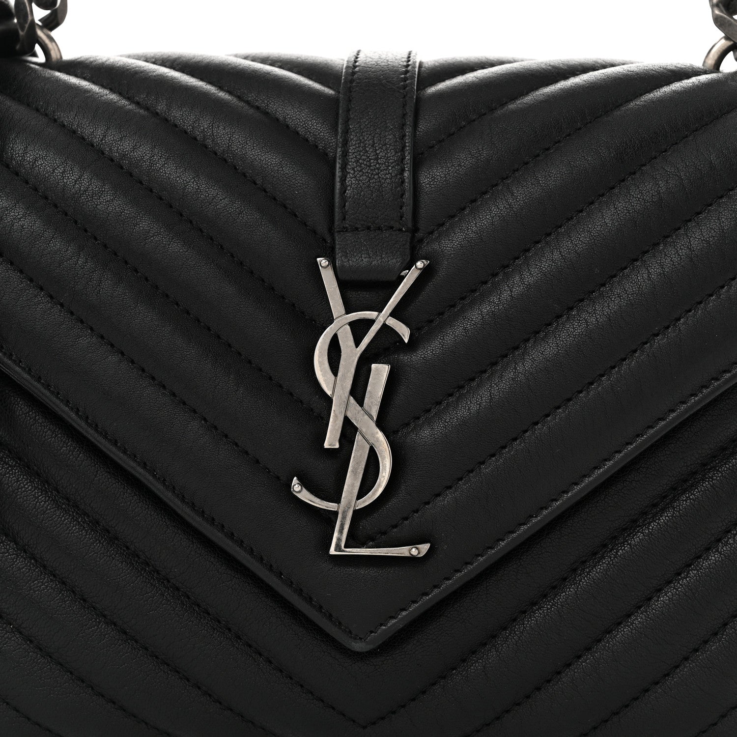 Saint Laurent Sheepskin Matelasse Chevron Monogram Medium College Bag Black 8 of 10