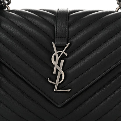 Saint Laurent Sheepskin Matelasse Chevron Monogram Medium College Bag Black 8 of 10