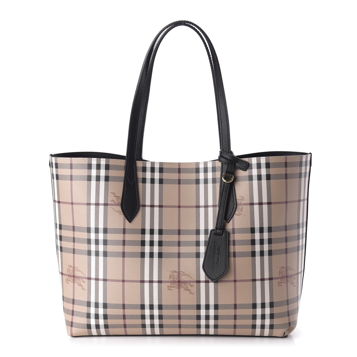 Grainy Calfskin Haymarket Check Medium Reversible Tote Black