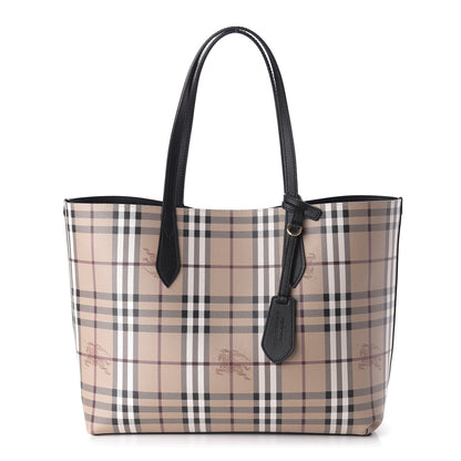 Burberry Grainy Calfskin Haymarket Check Medium Reversible Tote Black 10 of 16