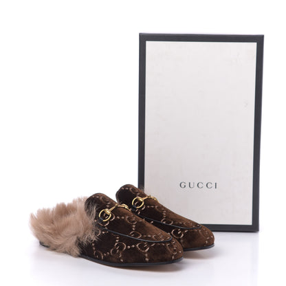 Gucci Velvet GG Monogram Fur Womens Princetown Slippers 38.5 Brown Black Natural 9 of 9