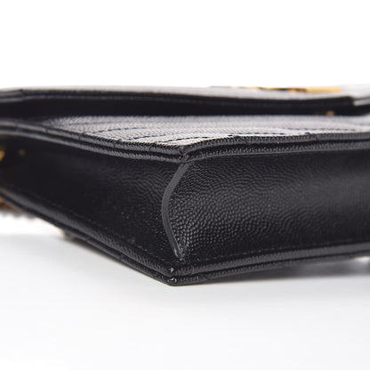 Saint Laurent Grain De Poudre Matelasse Chevron Monogram Envelope Chain Wallet Black 7 of 11