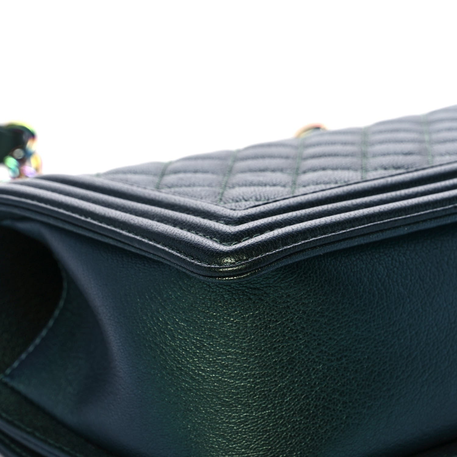 Chanel Iridescent Goatskin Quilted Medium Boy Flap Green 11 of 13