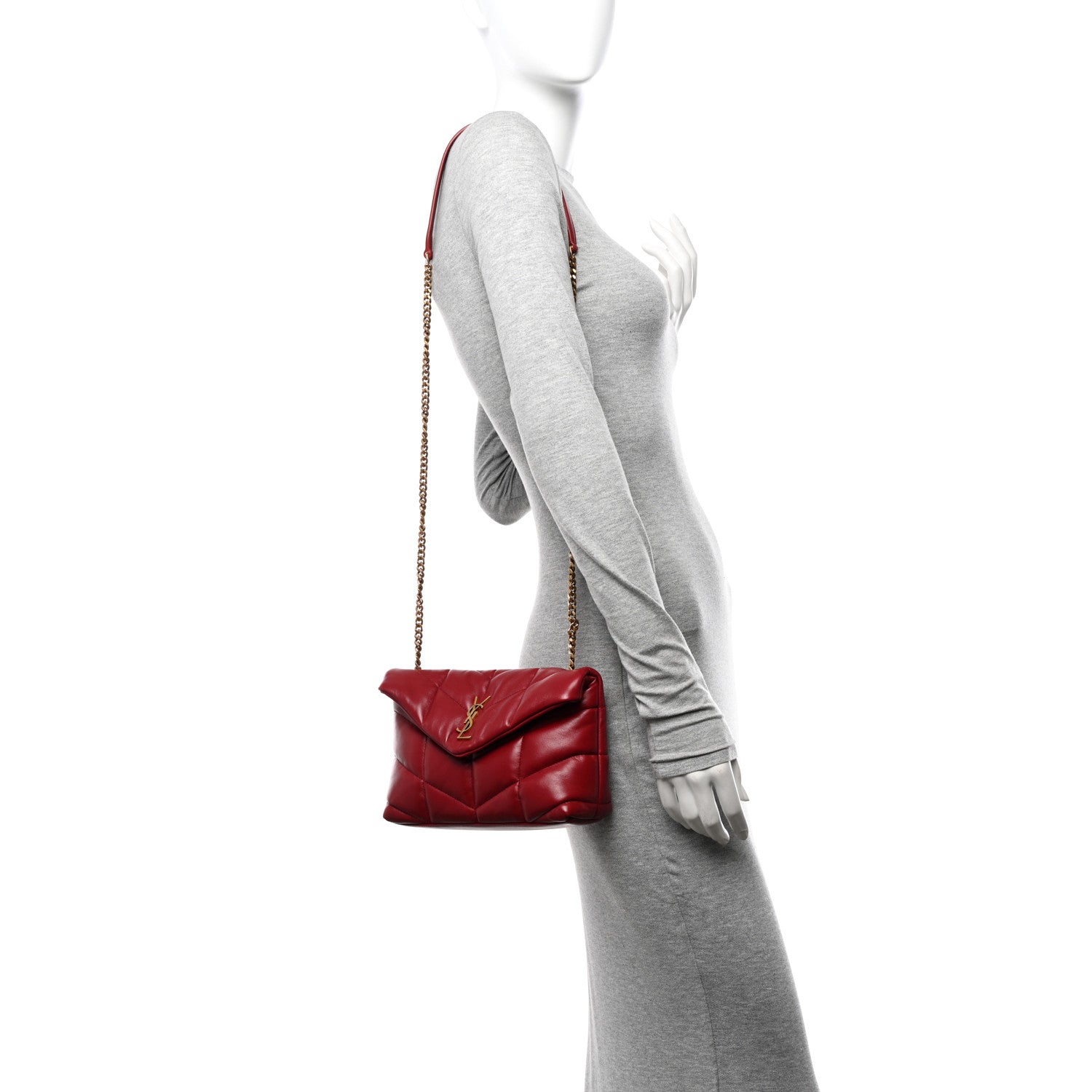 Saint Laurent Lambskin Quilted Toy Loulou Puffer Monogram Chain Satchel Red 2 of 11