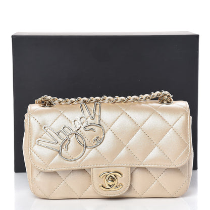 Chanel Metallic Lambskin Quilted Extra Mini V For Victory Flap Light Gold 11 of 11