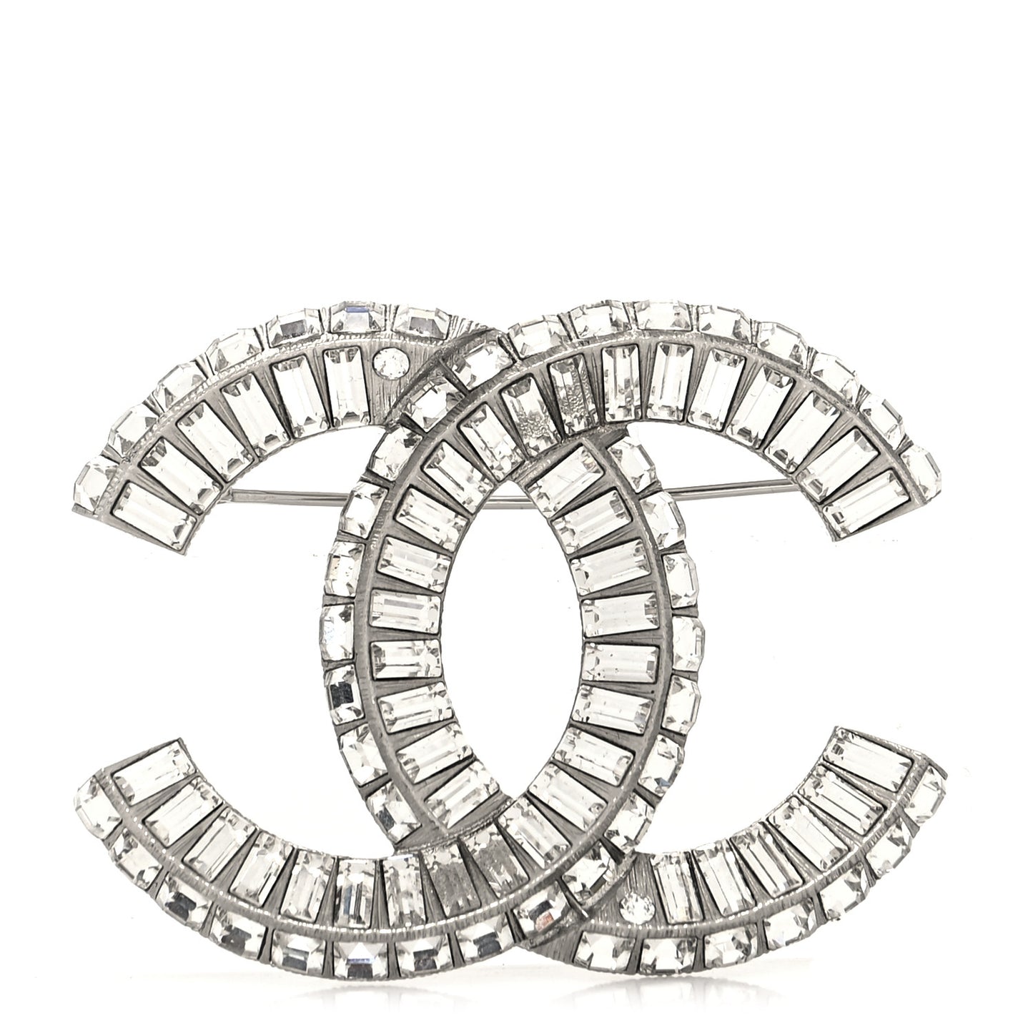 Baguette Crystal CC Brooch Silver