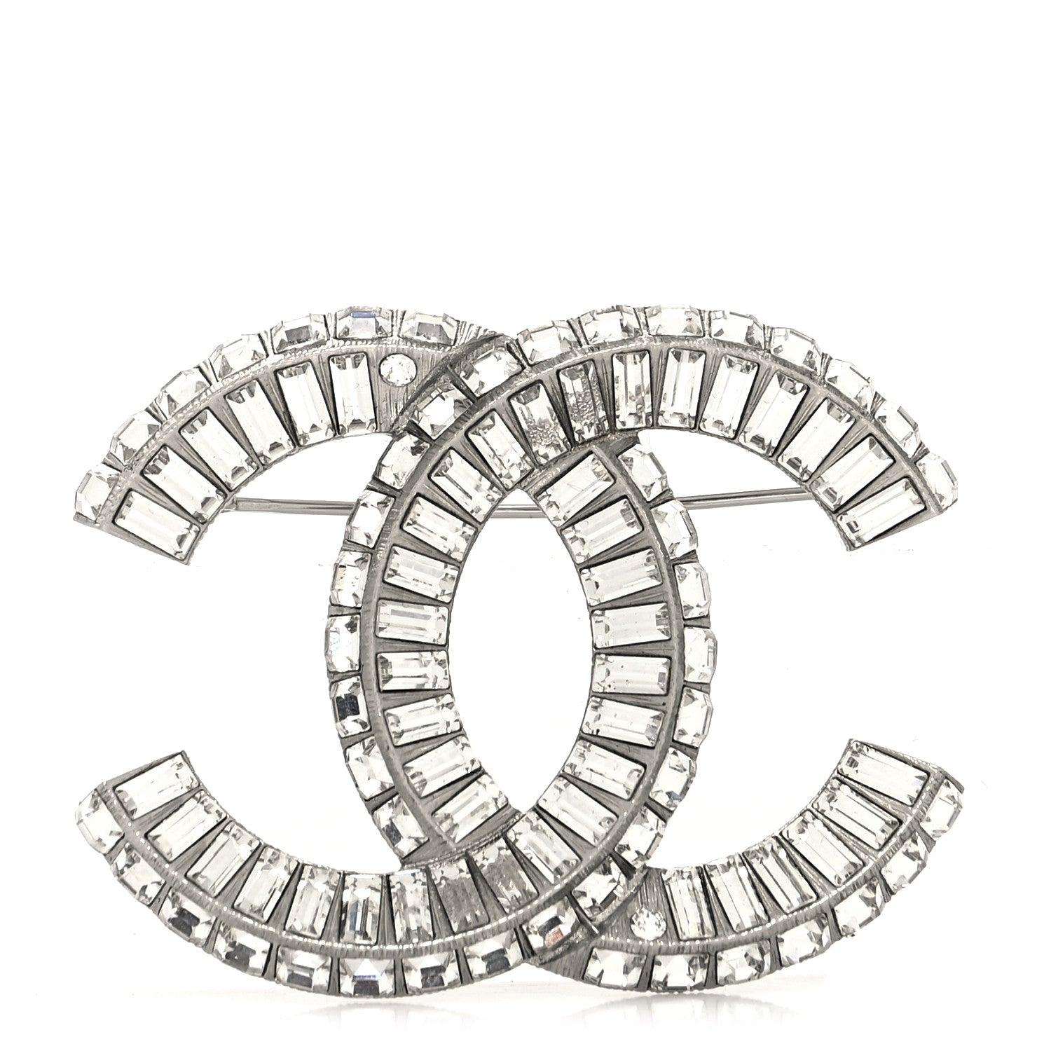 Chanel Baguette Crystal CC Brooch Silver 1 of 4