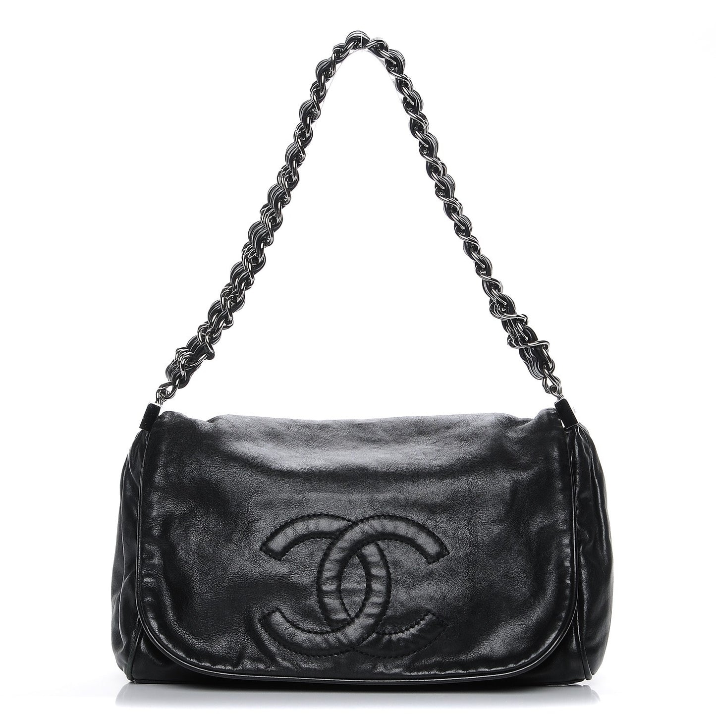 Calfskin Rock and Chain Small Flap Black