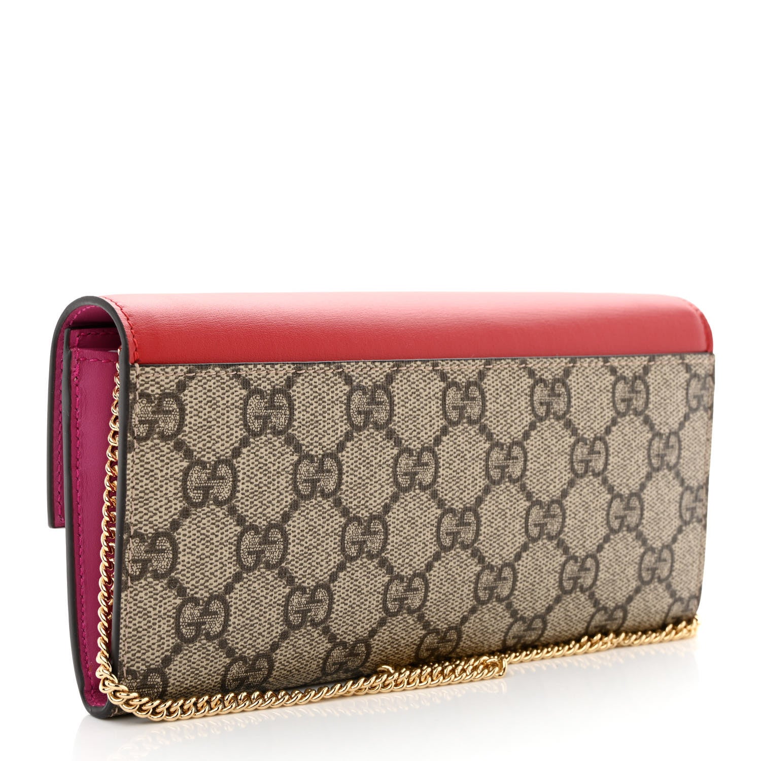Gucci GG Supreme Monogram Moon Calfskin Padlock Continental Chain Wallet Beige Ebony Hibiscus Red New Rosette 3 of 11