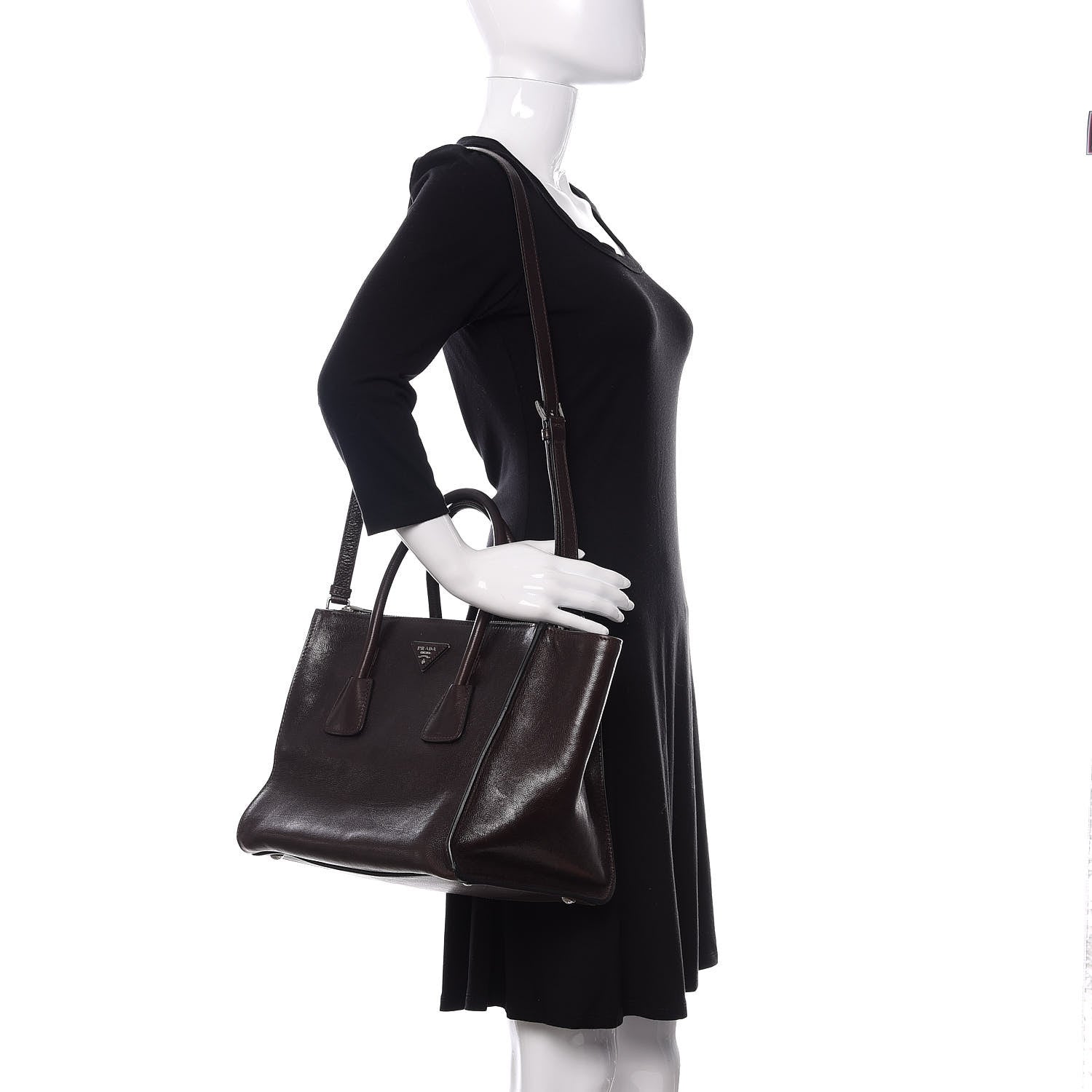 Prada Glace Calf Twin Pocket Tote Black 2 of 16