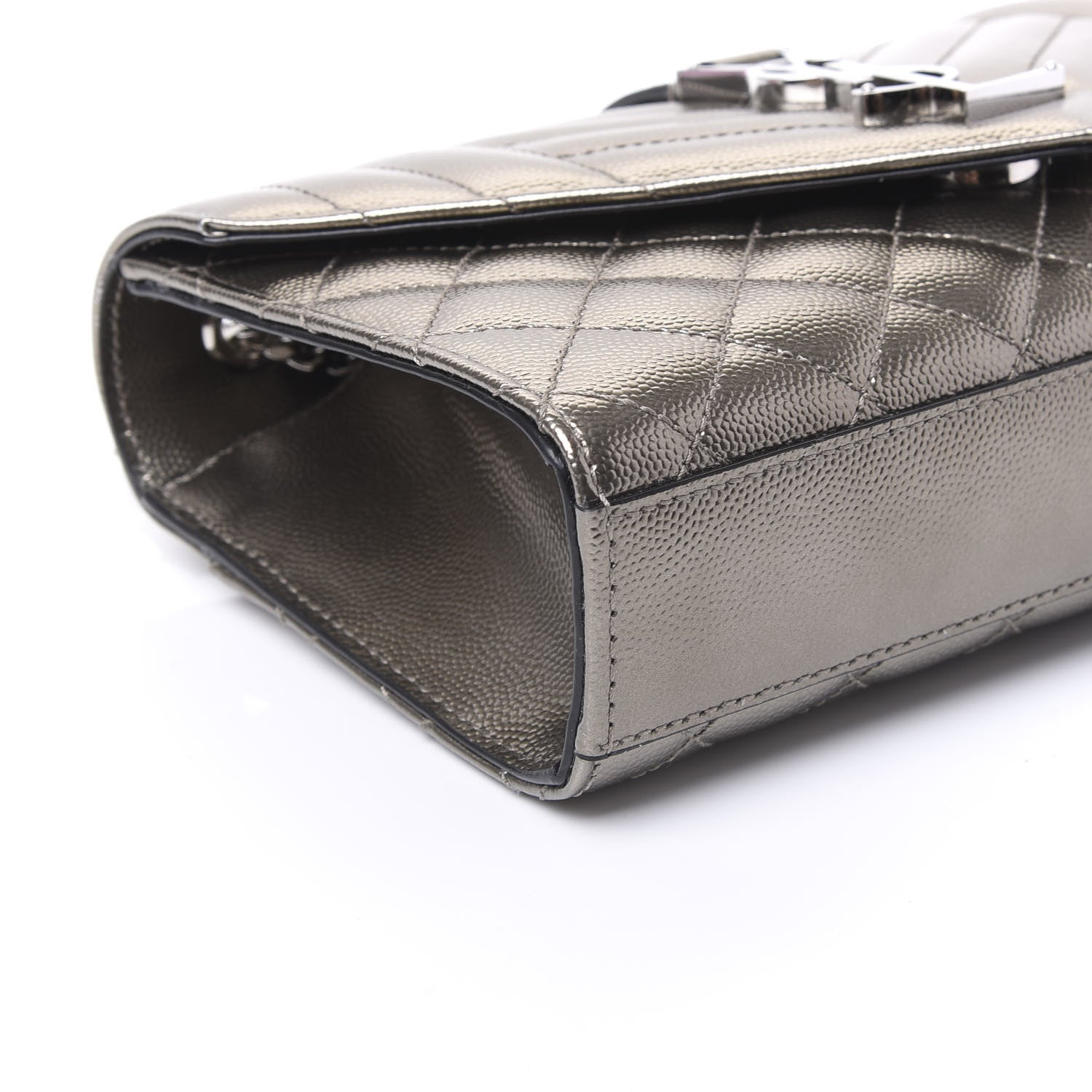Saint Laurent Metallic Grain De Poudre Textured Mixed Matelasse Triquilt Small Monogram Satchel Piombo 5 of 8
