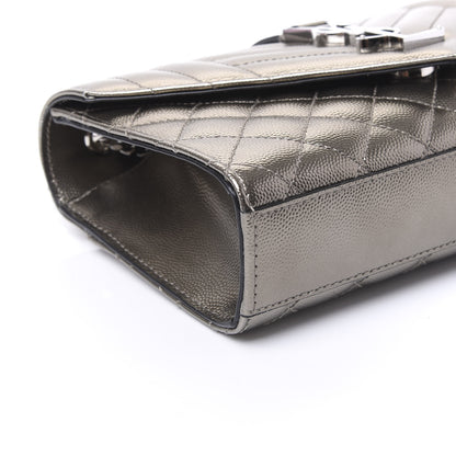 Saint Laurent Metallic Grain De Poudre Textured Mixed Matelasse Triquilt Small Monogram Satchel Piombo 5 of 8