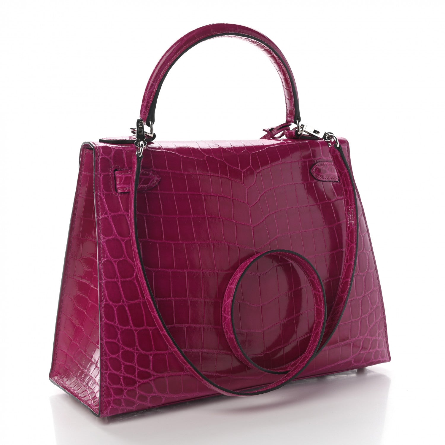 Hermes Shiny Niloticus Crocodile Kelly Sellier 28 Rose Scheherazade 3 of 11