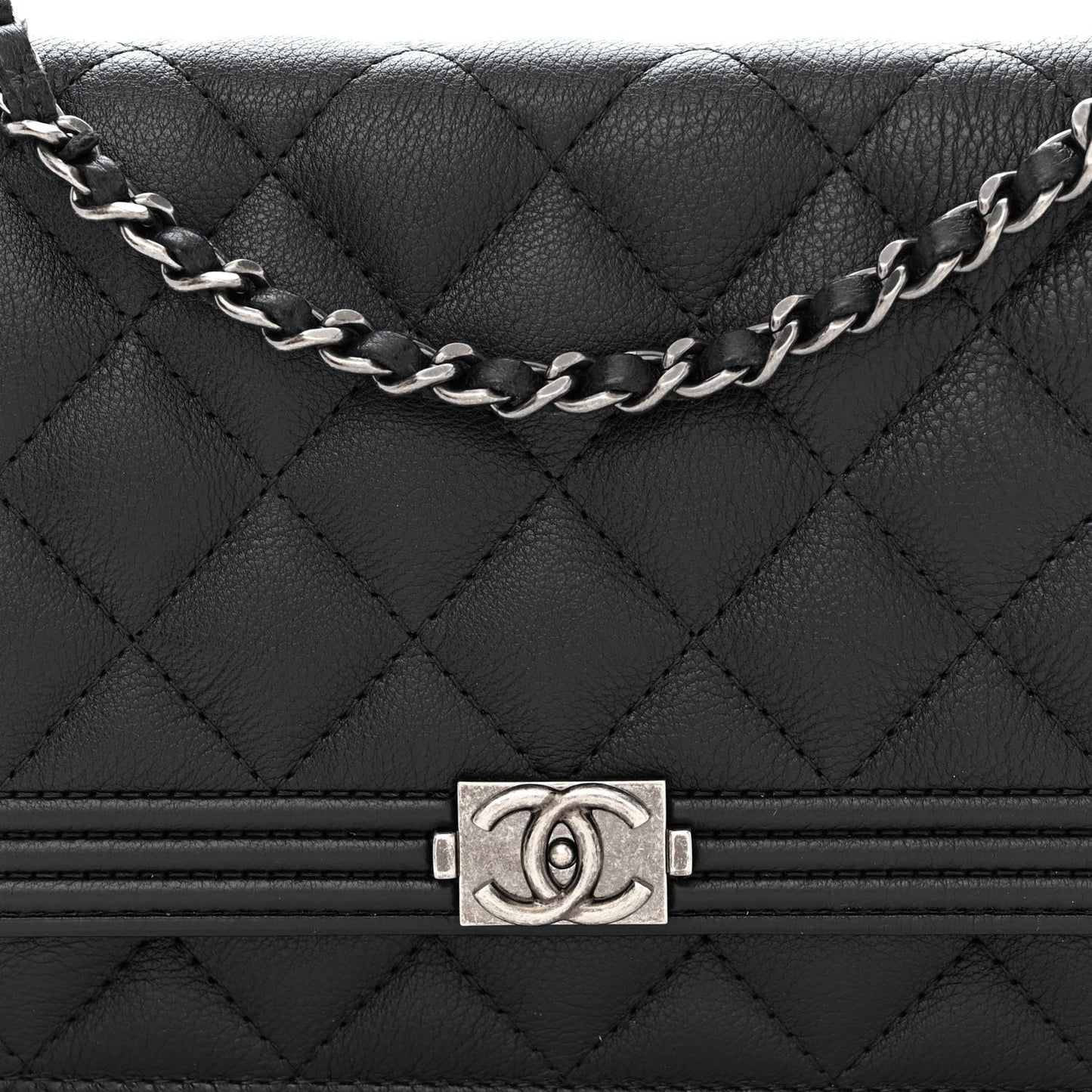 Grained Calfskin Quilted Boy Wallet On Chain WOC Black