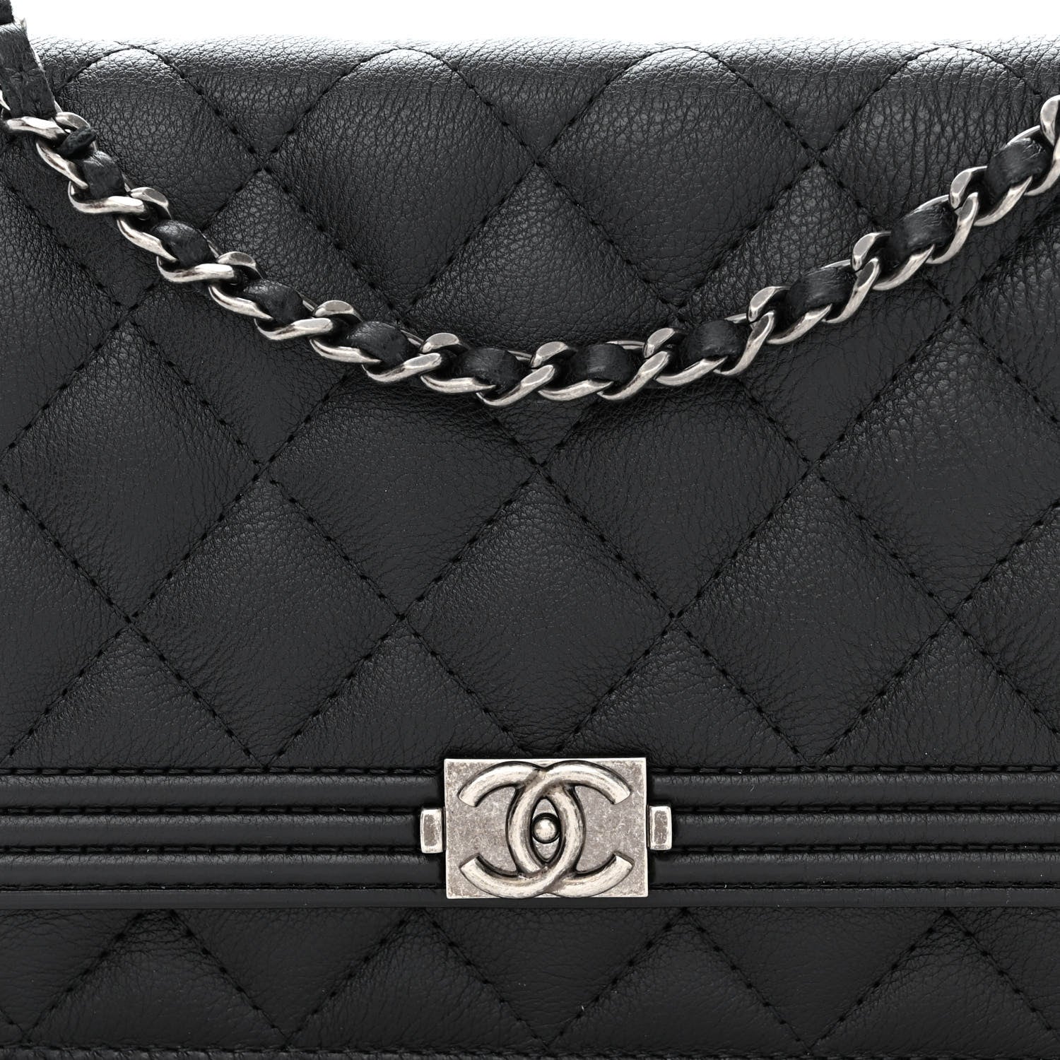 Chanel Grained Calfskin Quilted Boy Wallet On Chain WOC Black 9 of 12