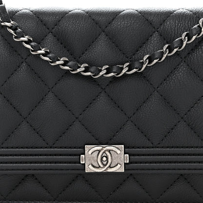 Chanel Grained Calfskin Quilted Boy Wallet On Chain WOC Black 9 of 12