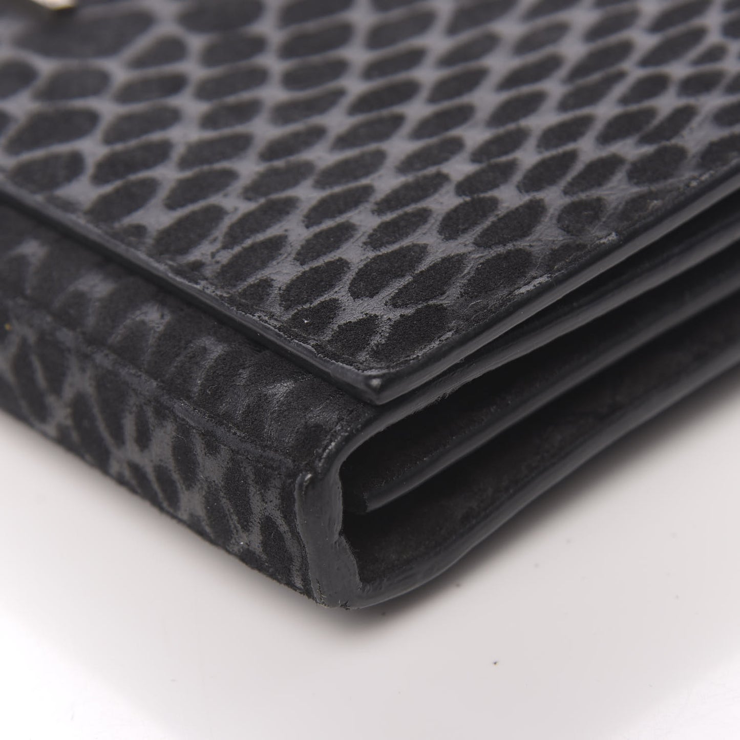 Suede Python Embossed Monogram Chain Wallet Black