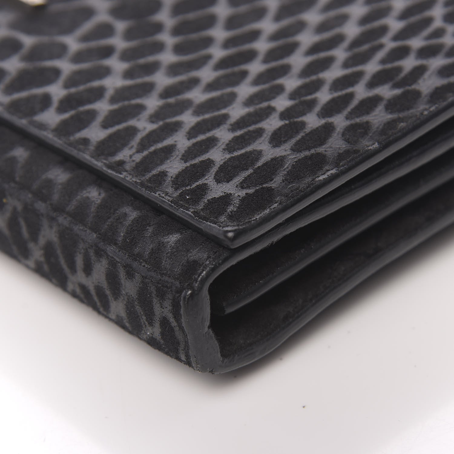 Saint Laurent Suede Python Embossed Monogram Chain Wallet Black 13 of 15