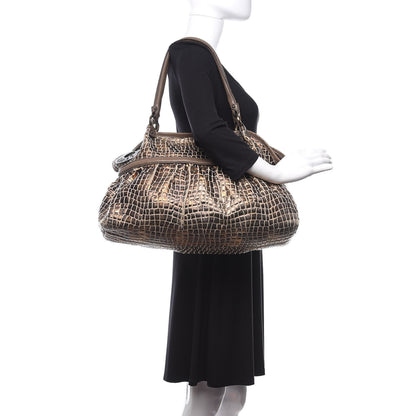 Fendi Metallic Canvas Crocodile Embossed Large Chef Shopper Tote Bronze 2 of 19