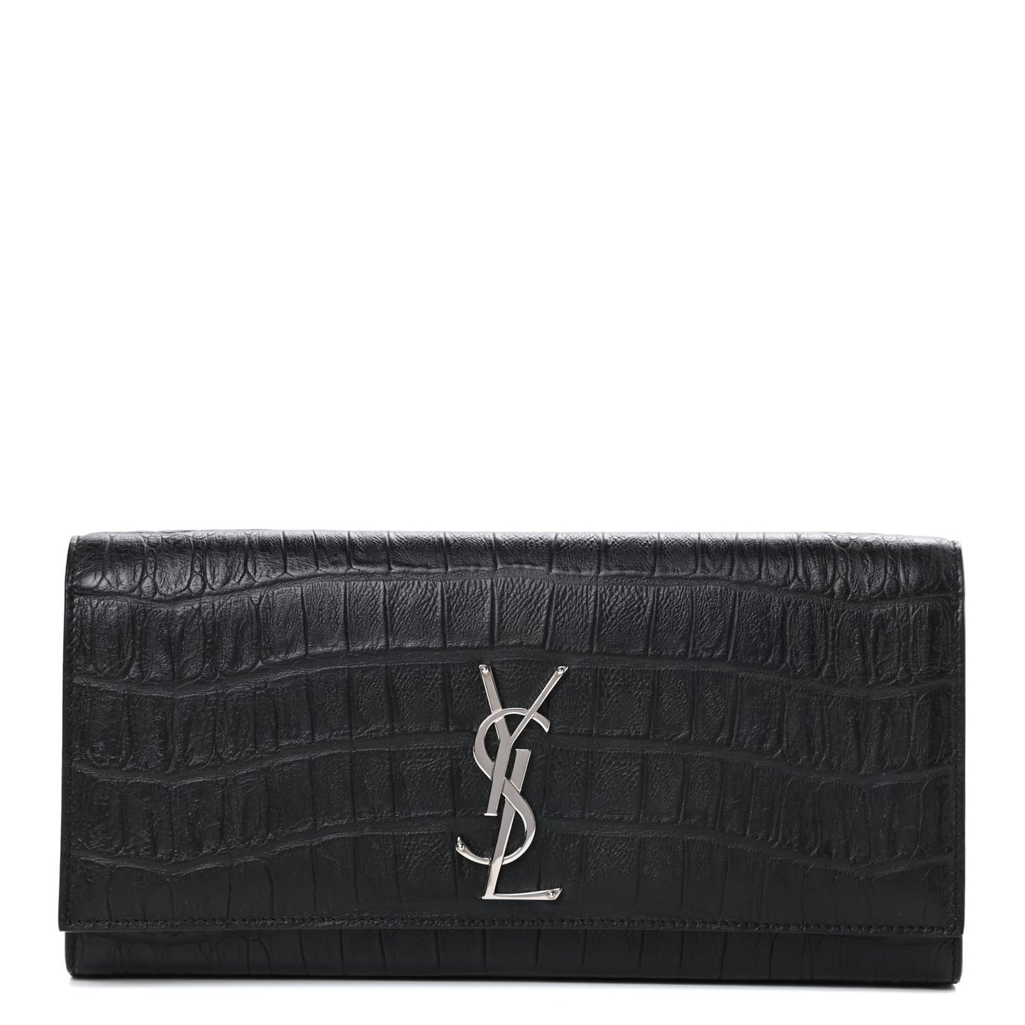 Calfskin Crocodile Embossed Classic Monogram Cassandre Clutch Black