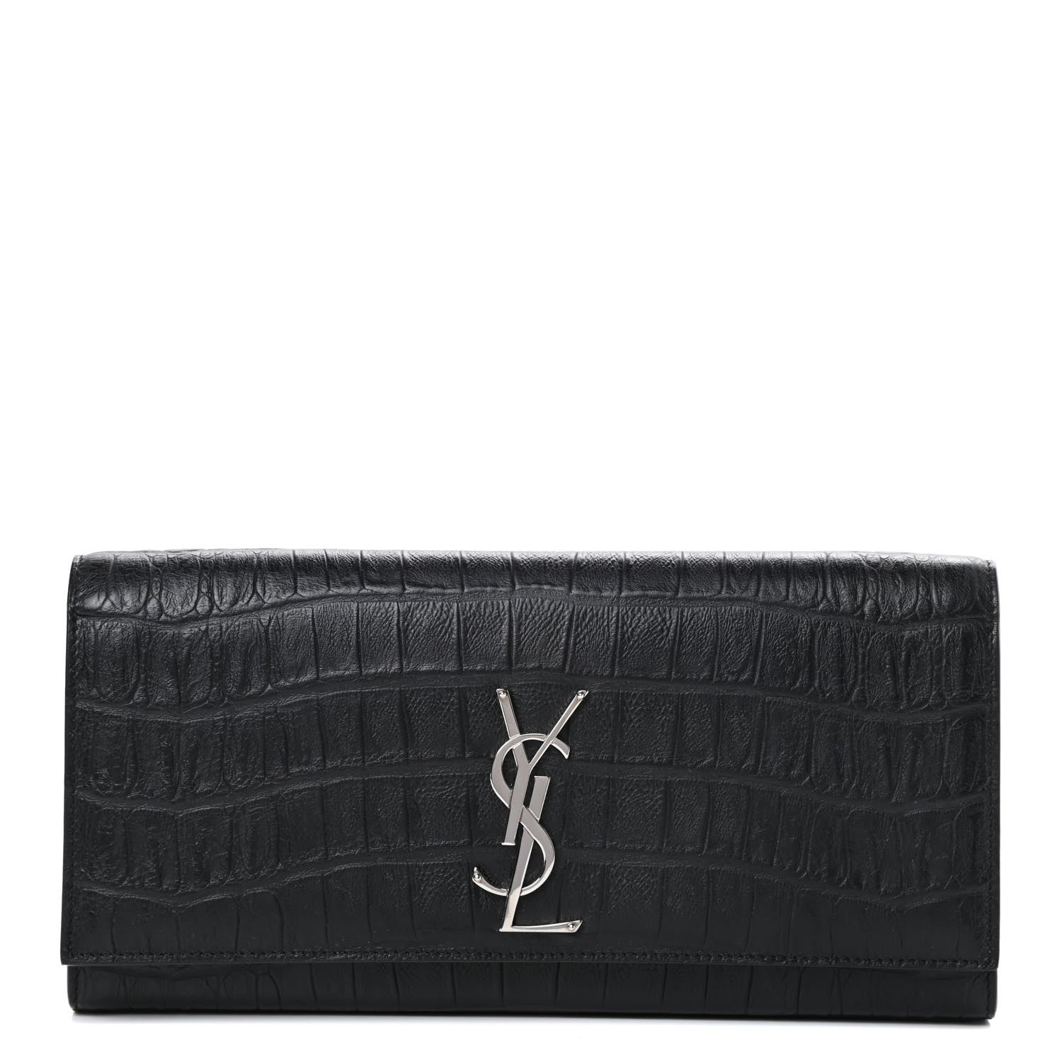Saint Laurent Calfskin Crocodile Embossed Classic Monogram Cassandre Clutch Black 1 of 9
