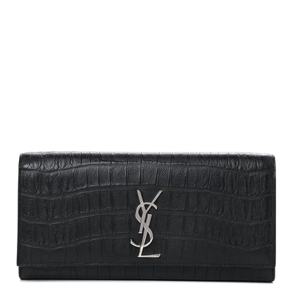 Saint Laurent Calfskin Crocodile Embossed Classic Monogram Cassandre Clutch Black 1 of 9