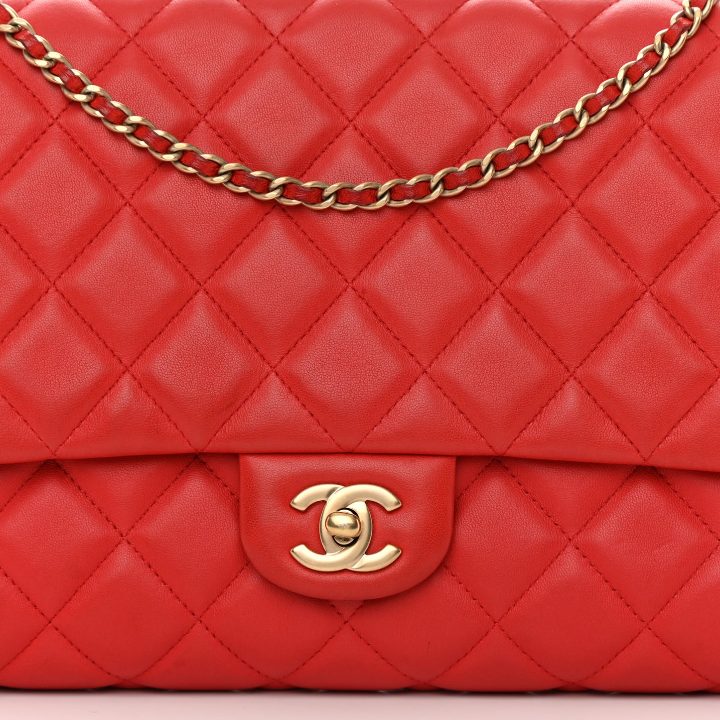 Lambskin Quilted Clutch with Chain Flap Red