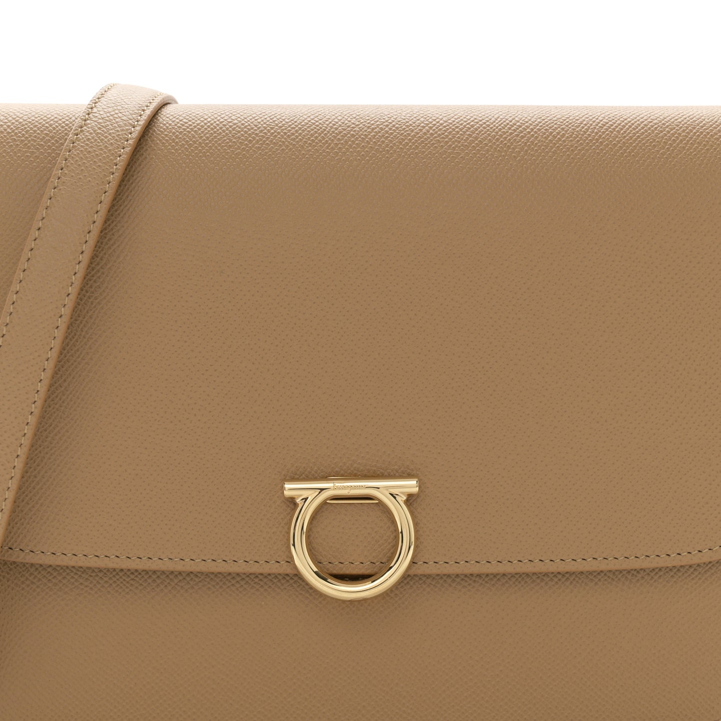 Hammered Calfskin Round Gancini Crossbody Bag Camel