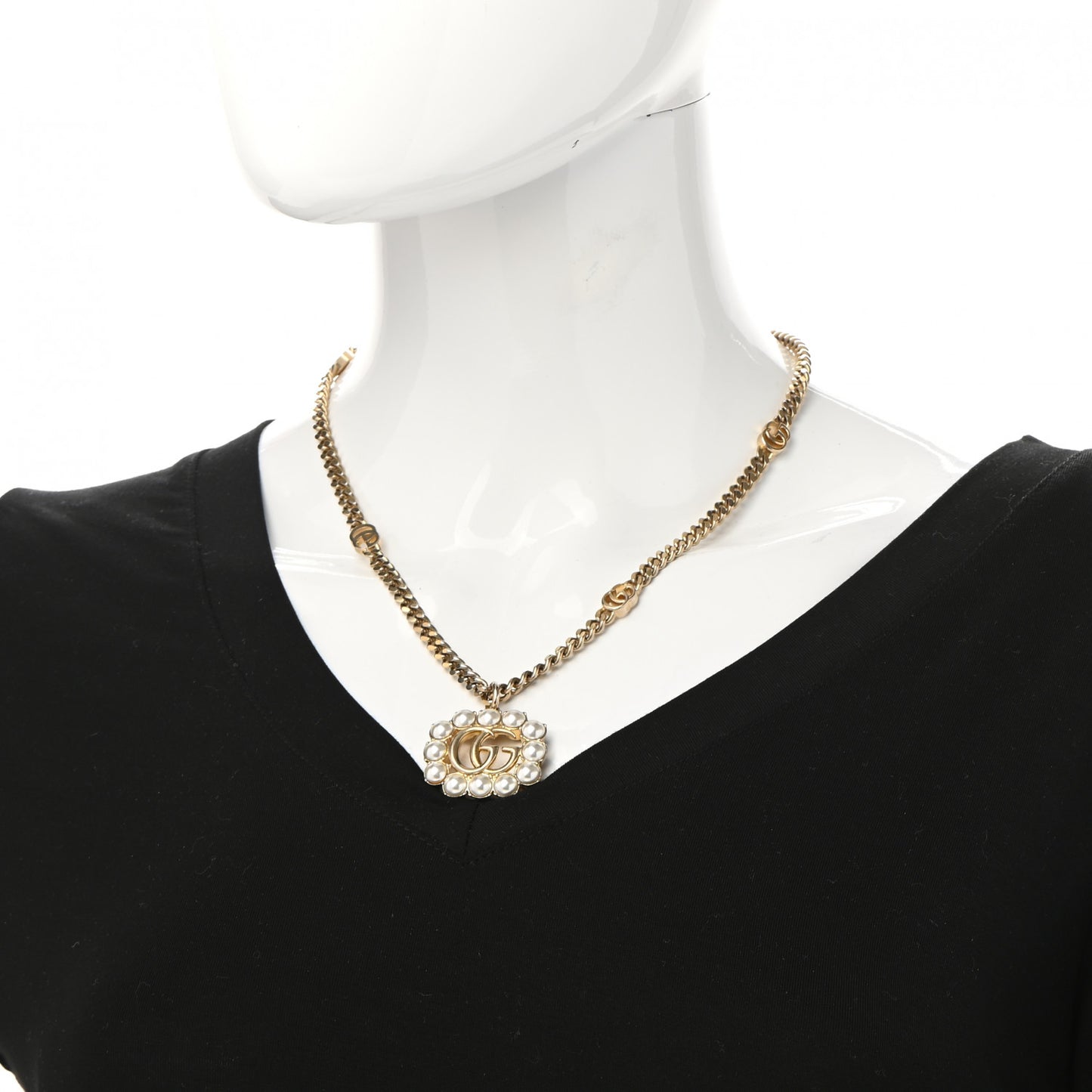 Pearl Embellished Double G Necklace Aged Gold