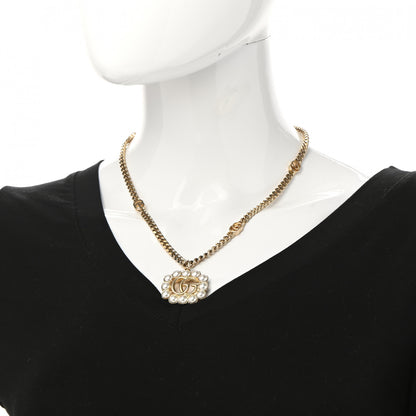 Gucci Pearl Embellished Double G Necklace Aged Gold 2 of 6
