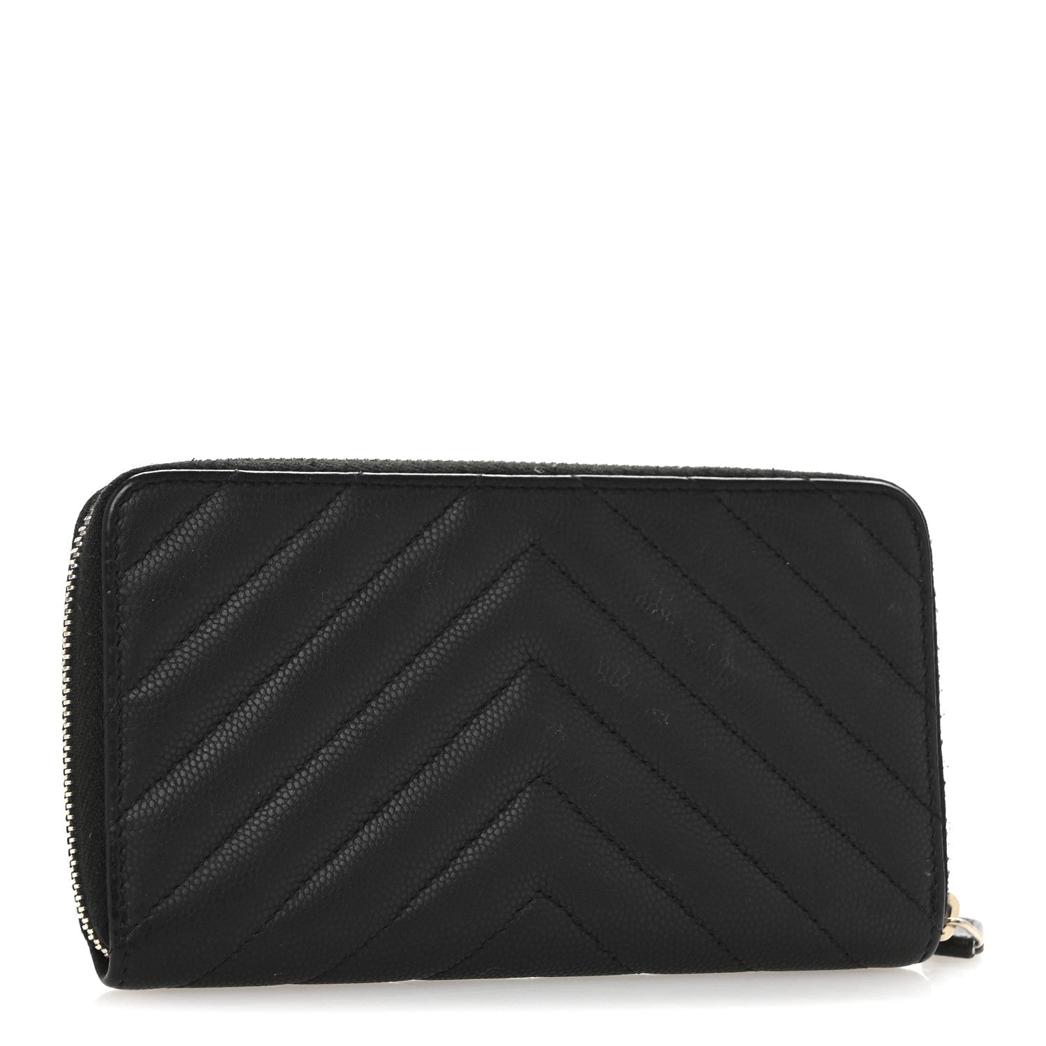 Chanel Caviar Chevron Quilted Medium Zip Around Wallet Black 3 of 13