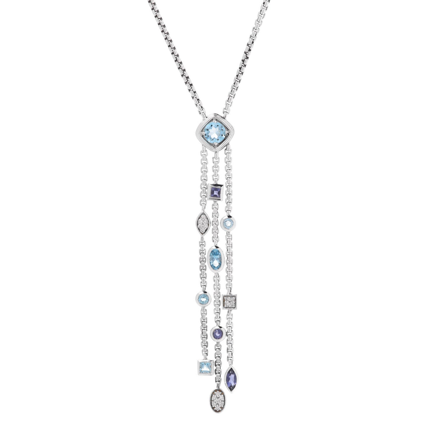 Sterling Silver Diamond Iolite Blue Topaz Confetti Ice Necklace